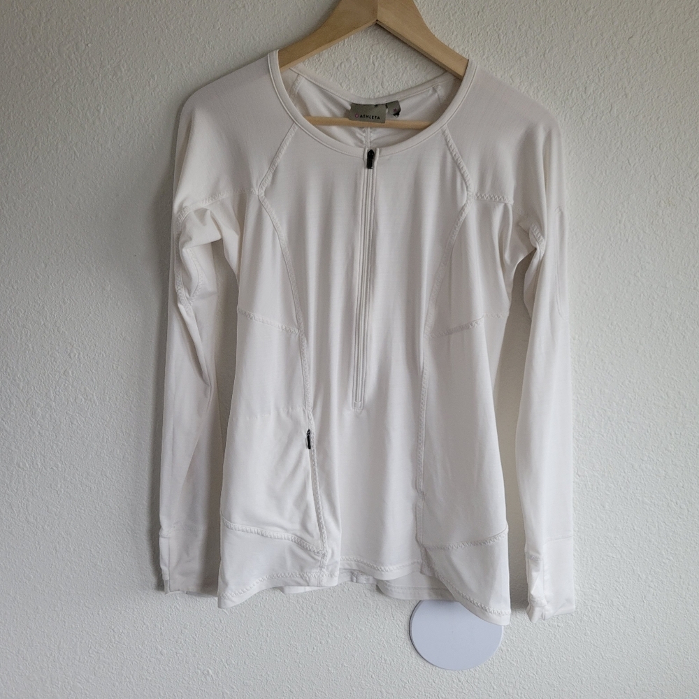 ATHLETA 1/2 ZIP PULLOVER BASE LAYER ATHLETIC RUNNING WHITE SIZE M